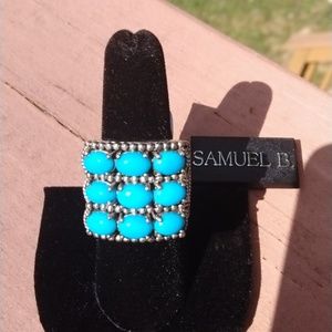 Samuel B. 9-Stone Sleeping Beauty Turquoise Ring Size 8